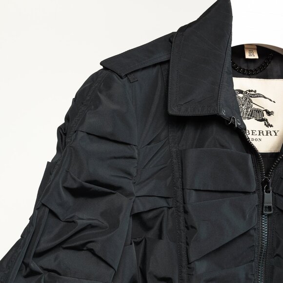 Burberry Roemead Black Allover Ruched Zip Coat - Picture 6 of 13